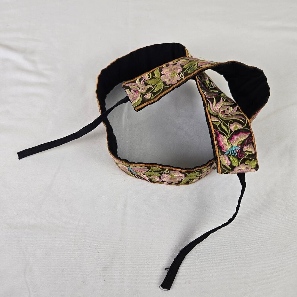 Colorful Floral Butterfly Bird Embroidered Tie Waist Belt Fun Whimsical Boho - Picture 5 of 9